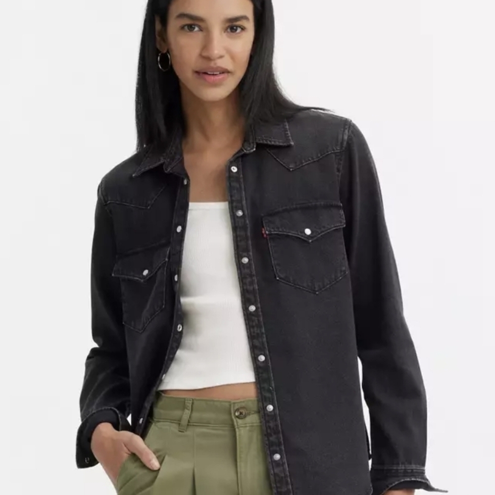 Levis Ultimate Western Denim Shirt Women's Vintage Black Large 100% Cotton